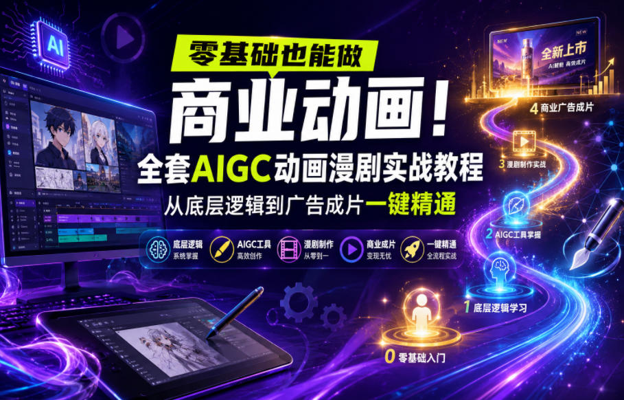 零基础也能做商业动画!全套AIGC动画漫剧实战教程,从底层逻辑到广告成片一键精通-智云网