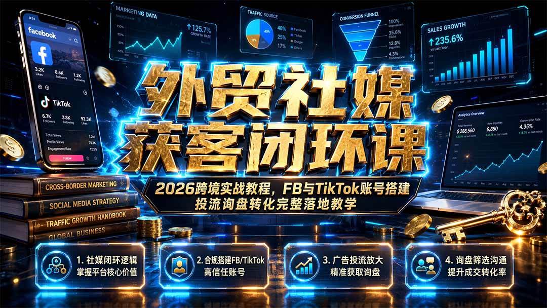 （19611期）外贸社媒获客闭环课｜2026跨境实战教程，FB与TikTok账号搭建投流询盘转化完整落地教学-智云网