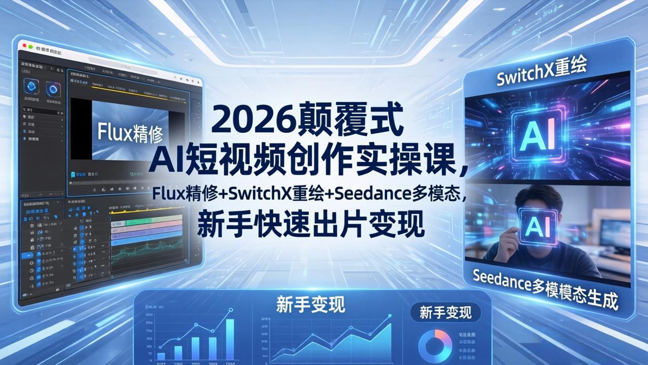 2026颠覆式 AI短视频创作课-5月更新,Flux精修+SwitchX重绘+Seedance多模态,新手快速出片变现-智云网