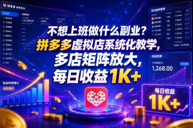 不想上班做什么副业?拼多多虚拟店系统化教学,多店矩阵放大,每日收益1K+【揭秘】-智云网