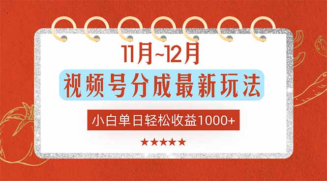 11月~12月视频号分成最新玩法，小白单日轻松收益1000+-智云网