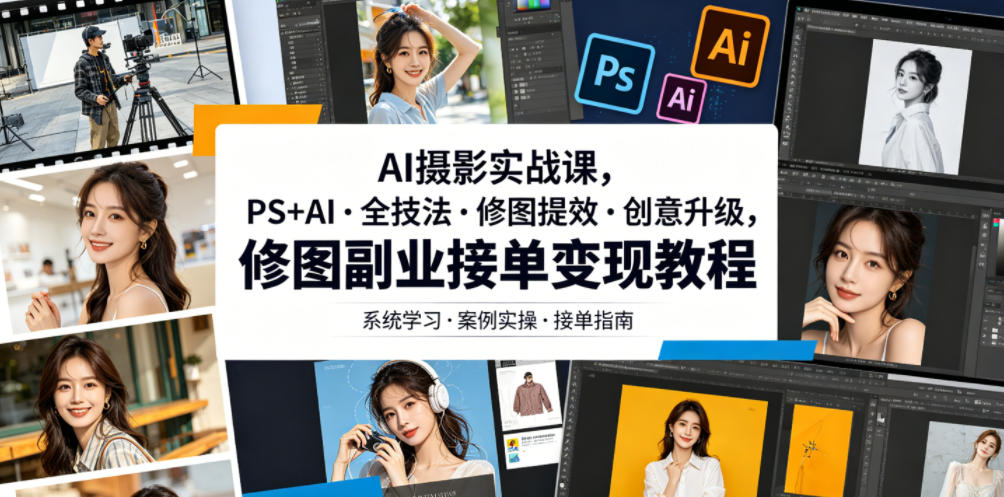 AI摄影实战课,PS+AI・全技法・修图提效・创意升级,修图副业接单变现教程-智云网