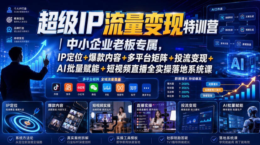 超级IP流量变现特训营｜中小企业老板专属，IP定位+爆款内容+多平台矩阵+投流变现+AI批量赋能+短视频直播全实操落地系统课-智云网