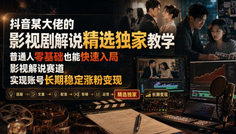 抖音某大佬的影视剧解说精选独家教学，普通人零基础也能快速入局影视解说赛道，实现账号长期稳定变现-智云网