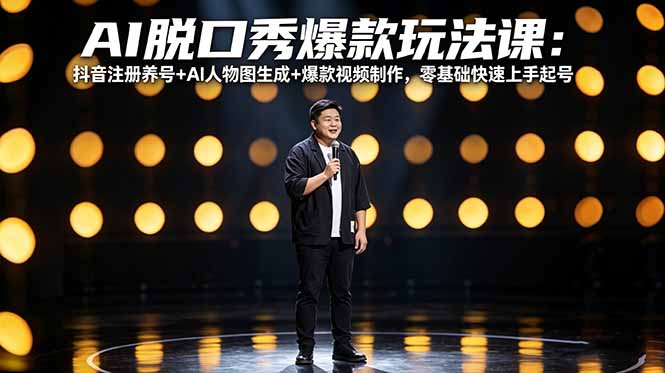 AI脱口秀爆款玩法课:抖音注册养号+AI人物图生成+爆款视频制作,零基础快速上手起号-智云网