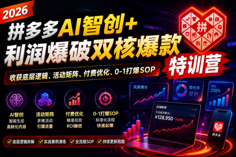 2026拼多多AI智创+利润爆破双核爆款特训营,收获底层逻辑、活动矩阵、付费优化、0-1打爆SOP(更新0810)-智云网