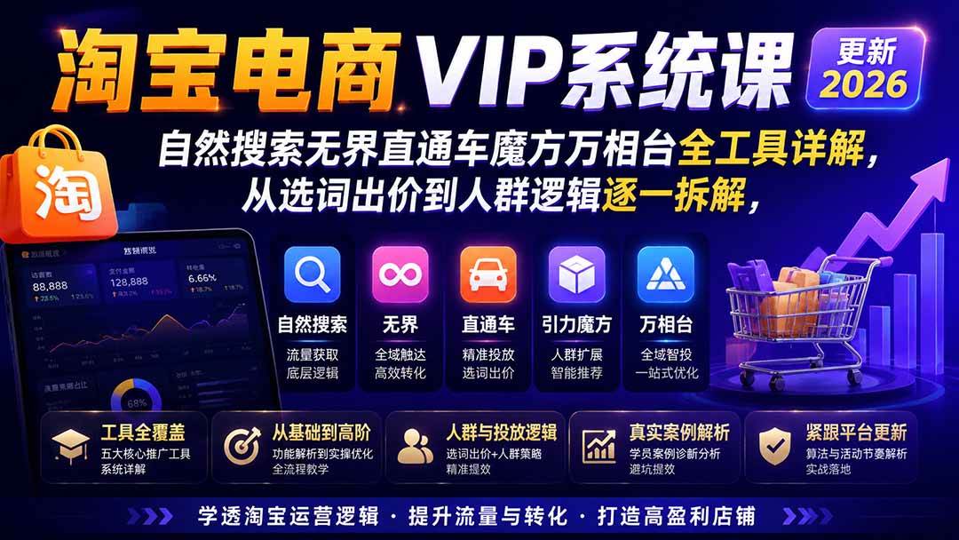 （20094期）2026淘宝电商终局之战VIP课-更新：自然搜索+直通车+无界+精准人群，系统掌握测款动销与全店推广布局方法-智云网