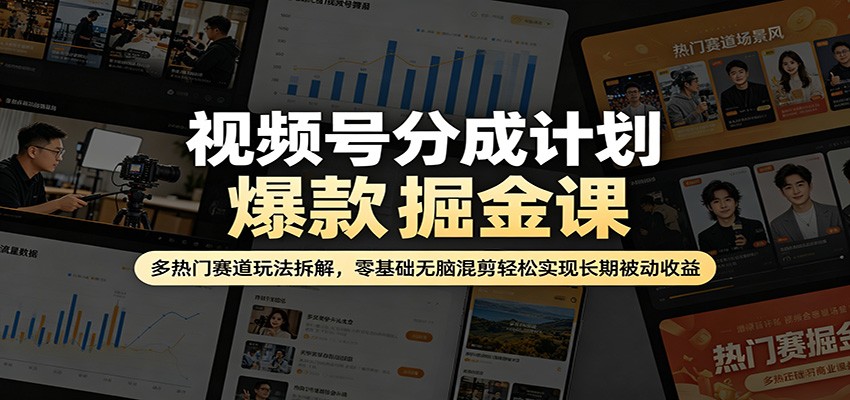 视频号分成计划爆款掘金课：多热门赛道玩法拆解，零基础无脑混剪轻松实现长期被动收益-智云网