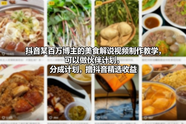 抖音某百万博主的美食解说视频制作教学,可以做伙伴计划,分成计划,撸抖音精选收益(更新)-智云网