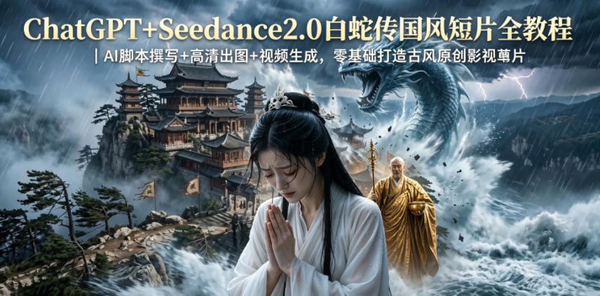 ChatGPT+Seedance2.0白蛇传国风短片全教程|AI脚本撰写+高清出图+视频生成,零基础打造古风原创影视短片 ChatGPT+Seedance2.0白蛇传国风短片全教程|AI脚本撰写+高清出图+视频生成,零基础打造古风原创影视短片