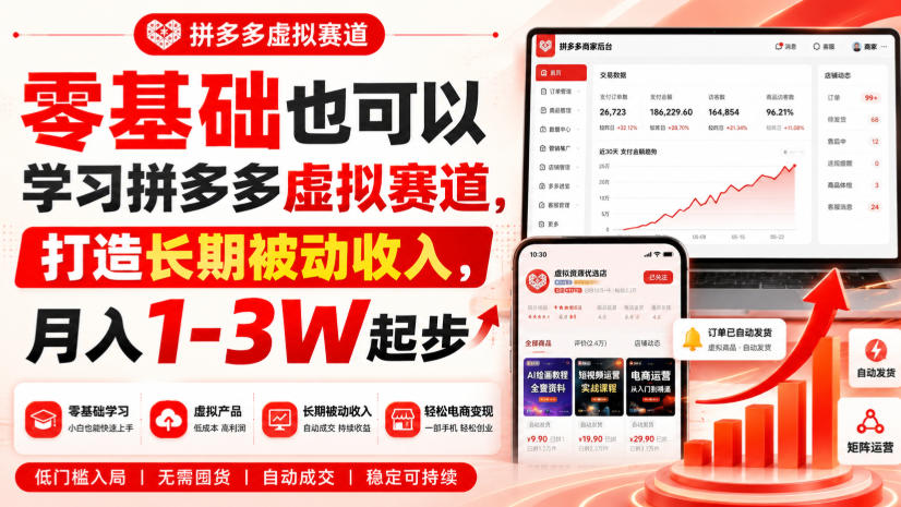零基础也可以学习拼多多虚拟赛道，打造长期被动收入，月入1-3W起步-智云网