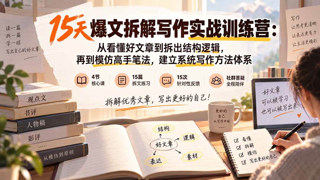 (20271期)15天爆文拆解写作实战训练营:从看懂好文章到拆出结构逻辑,再到模仿高手笔法,建立系统写作方法体系-智云网
