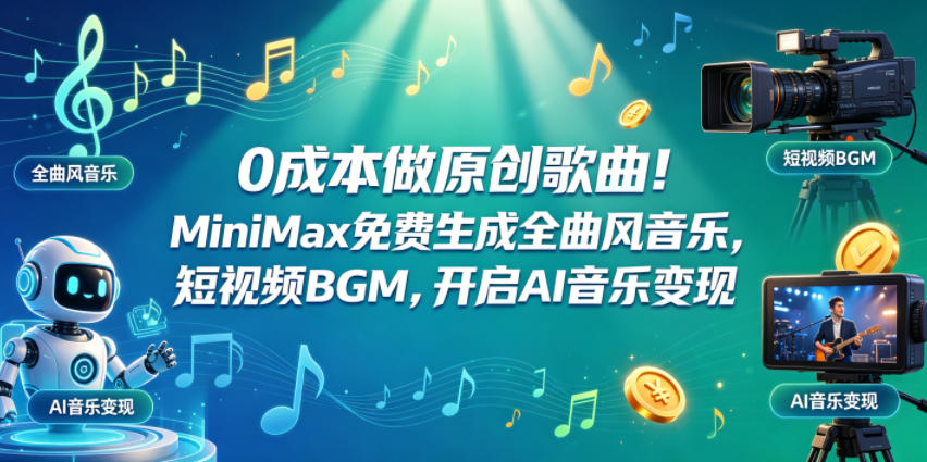 0成本做原创歌曲!MiniMax免费生成全曲风音乐,短视频BGM,开启AI音乐变现 0成本做原创歌曲!MiniMax免费生成全曲风音乐,短视频BGM,开启AI音乐变现