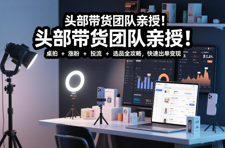头部带货团队亲授！专业短视频实拍带货课：桌拍+涨粉+投流+选品全攻略，快速出单变现，月入2w+-智云网
