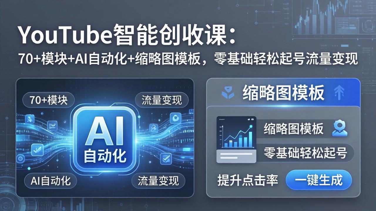 YouTube智能创收课:70+模块+AI自动化+缩略图模板,零基础轻松起号流量变现-智云网