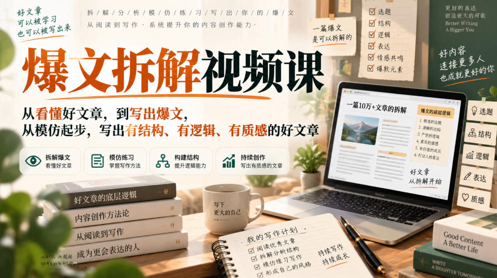 爆文拆解视频课,从看懂好文章,到写出爆文,从模仿起步,写出有结构、有逻辑、有质感的好文章-智云网