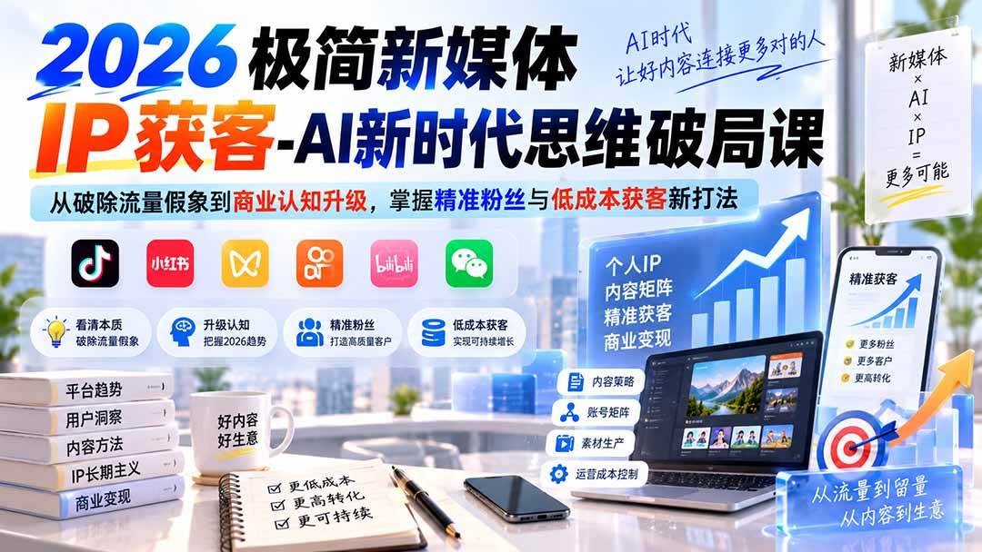 (20272期)2026极简新媒体IP获客-AI新时代思维破局课:从破除流量假象到商业认知升级,掌握精准粉丝与低成本获客新打法-智云网