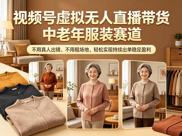 视频号虚拟无人直播带货中老年服装赛道，不用真人出镜、不用租场地，轻松实现持续出单稳定盈利-智云网