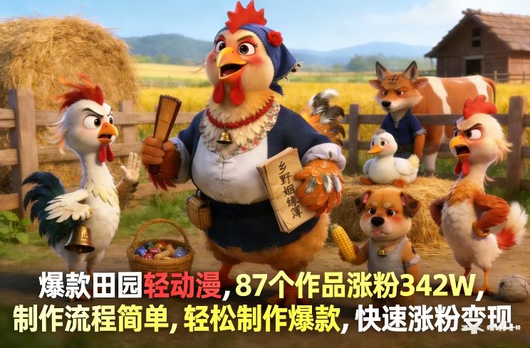 爆款田园轻动漫，87个作品涨粉342W，制作流程简单，轻松制作爆款，快速涨粉变现-智云网
