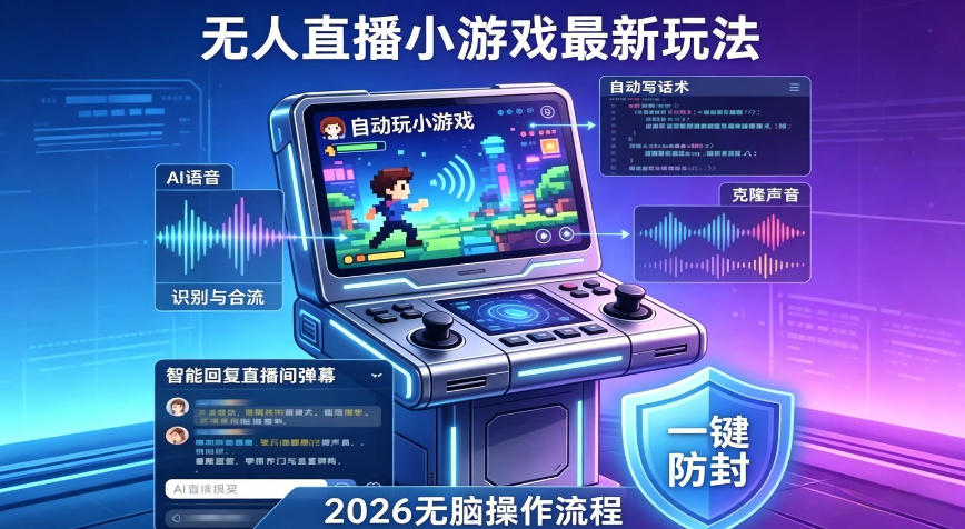 2026年AI无人直播小游戏全流程,不违规不封号,开启创业副业增收之路,小白月入1w+【揭秘】 2026年AI无人直播小游戏全流程,不违规不封号,开启创业副业增收之路,小白月入1w+【揭秘】
