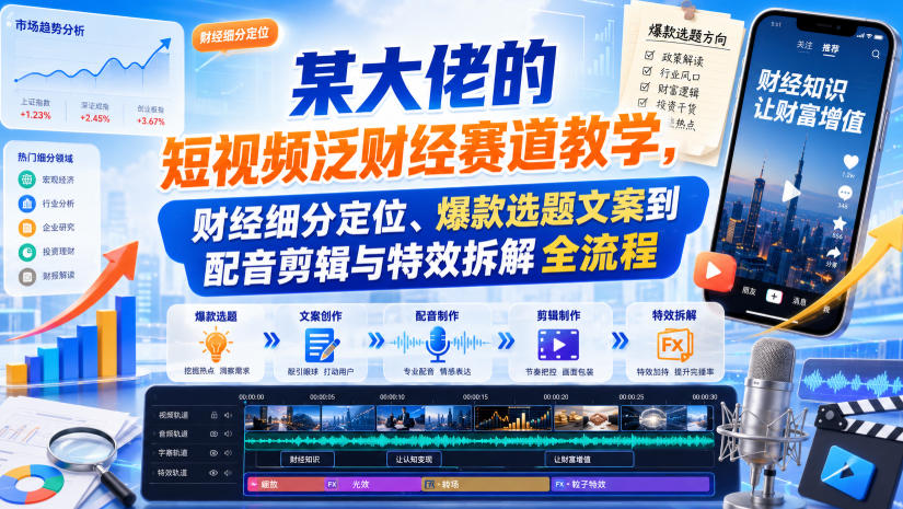 某大佬的短视频泛财经赛道教学，财经细分定位、爆款选题文案到配音剪辑与特效拆解全流程-智云网