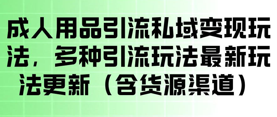 成人用品引流私域变现玩法,多种引流玩法最新玩法,操作简单(含货源渠道)-智云网