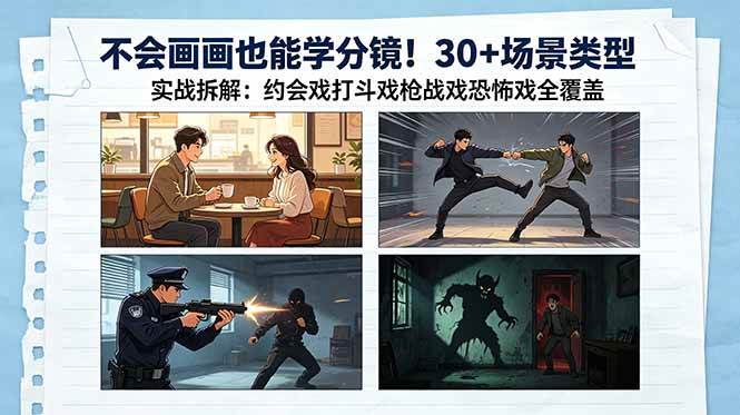 (18591期)不会画画也能学分镜!30+场景类型实战拆解:约会戏打斗戏枪战戏恐怖戏全覆盖 (18591期)不会画画也能学分镜!30+场景类型实战拆解:约会戏打斗戏枪战戏恐怖戏全覆盖