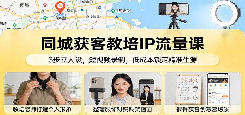 同城获客教培IP流量课：3步立人设，短视频录制，低成本锁定精准生源-智云网
