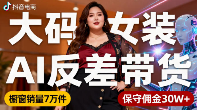抖音小众赛道,大码女装AI反差带货,不用直播,每天6条作品,橱窗卖7万件,保守佣金30W+-智云网