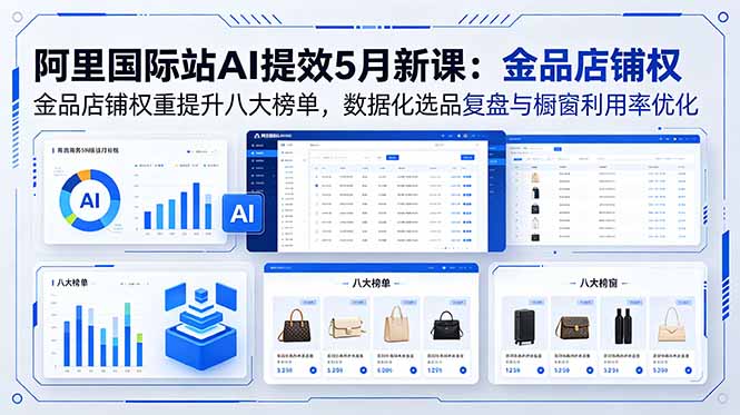 阿里国际站AI提效5月新课:金品店铺权重提升八大榜单,数据化选品复盘与橱窗利用率优化-智云网