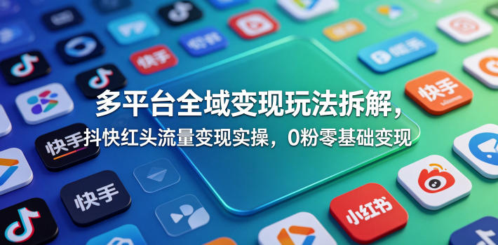 多平台全域变现玩法拆解,抖快红头流量变现实操,0粉零基础变现