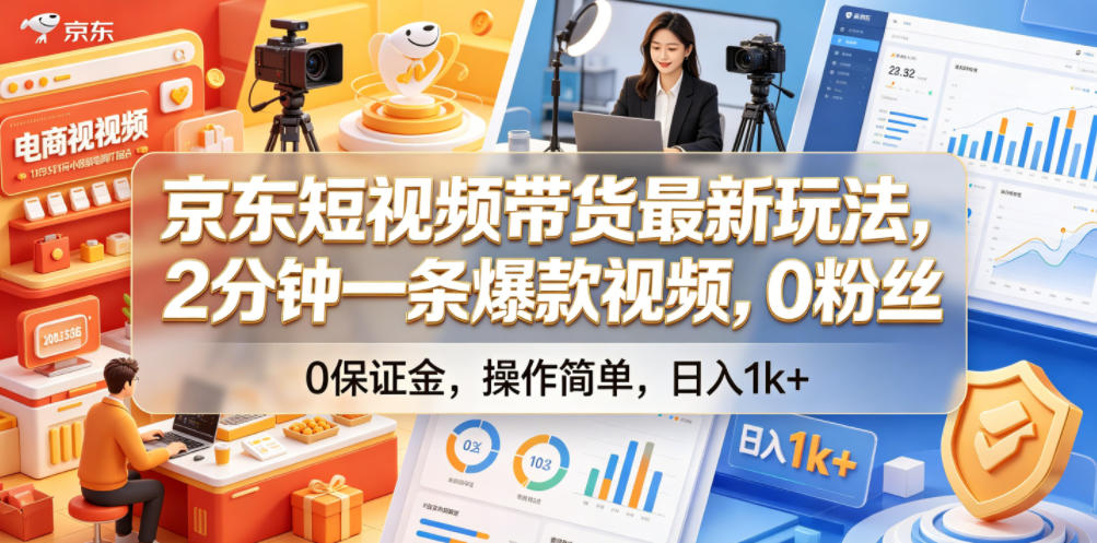 京东短视频带货最新玩法,2分钟一条爆款视频,0粉丝,0保证金,操作简单,日入1k+【揭秘】-智云网