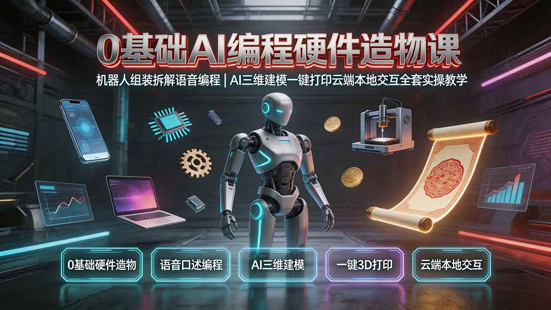 （19612期）0基础AI编程硬件造物课｜机器人组装拆解语音编程，AI三维建模一键打印云端本地交互全套实操教学-智云网