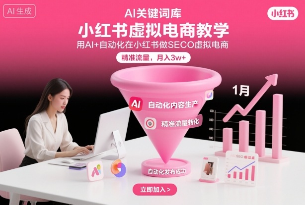 小红书虚拟电商项目,用AI+自动化在小红书做SEO虚拟电商,精准流量,月入3w+-智云网