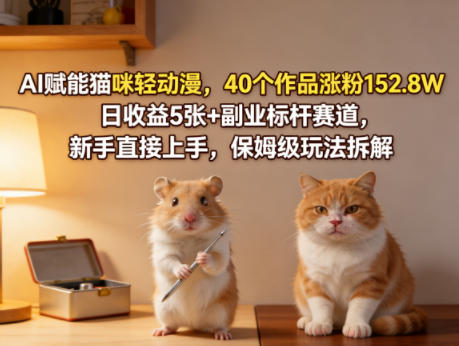 AI赋能猫咪轻动漫,40个作品涨粉152.8W,日收益5张+副业标杆赛道,新手直接上手,保姆级玩法拆解-智云网