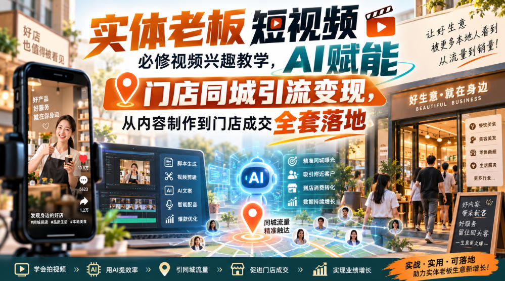 实体老板短视频必修视频兴趣教学,AI赋能门店同城引流变现,AI+短视频+直播打爆实体客流量-智云网