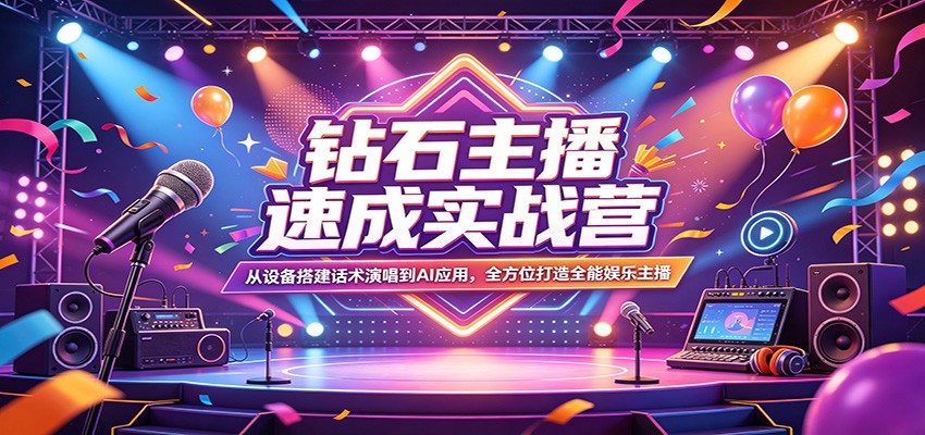 钻石主播速成实战营:从设备搭建话术演唱到AI应用,全方位打造全能娱乐主播-智云网