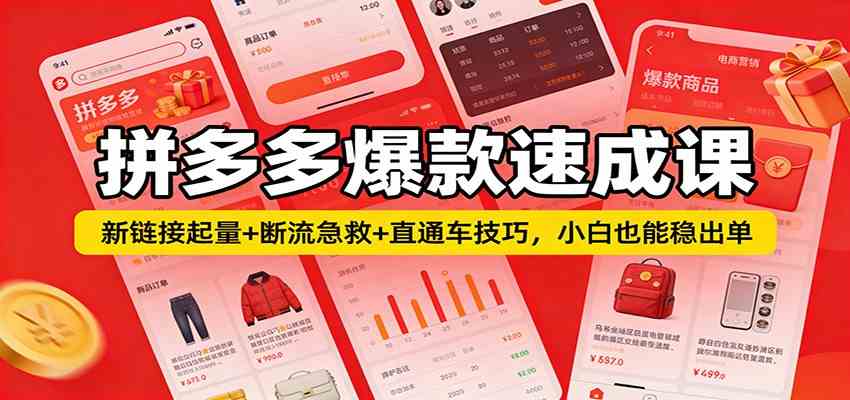 拼多多爆款速成课:新链接起量+断流急救+直通车技巧,小白也能稳出单-智云网