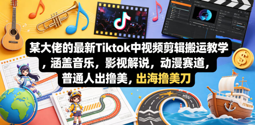 某大佬的最新Tiktok中视频剪辑搬运教学,涵盖音乐,影视解说,动漫赛道,普通人出海撸美刀-智云网