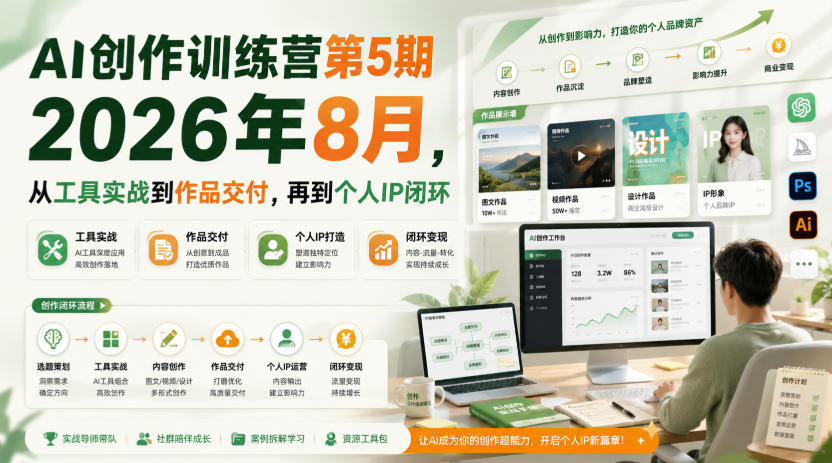 AI创作训练营第5期2026年8月，从工具实战到作品交付，再到个人IP闭环-智云网
