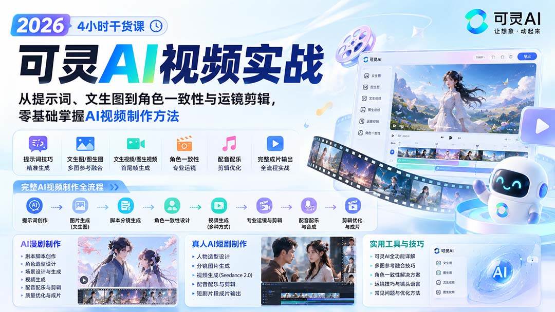 （20136期）2026可灵AI视频实战-4小时干货课：从提示词、文生图到角色一致性与运镜剪辑，零基础掌握AI视频制作方法-智云网