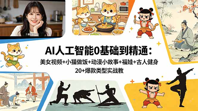 AI人工智能0基础到精通:美女视频+小猫做饭+动漫小故事+福娃+古人健身,20+爆款类型实战教学-智云网
