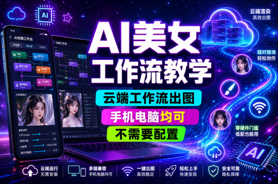 AI美女工作流教学,云端工作流出图,手机电脑均可,不需要配置,快速起号涨粉-智云网