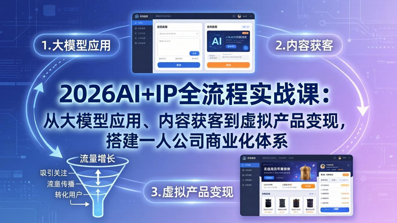 2026AI+IP全流程实战课：从大模型应用、内容获客到虚拟产品变现，搭建一人公司商业化体系-智云网