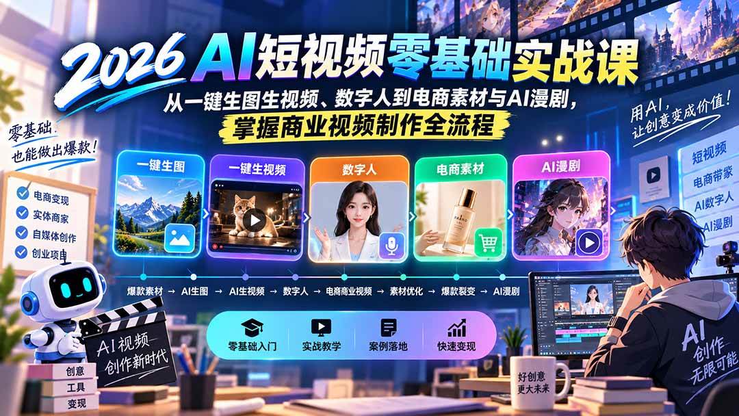 (20263期)2026AI短视频零基础实战课:从一键生图生视频、数字人到电商素材与AI漫剧,掌握商业视频制作全流程-智云网
