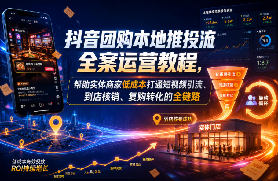 抖音团购本地推投流全案运营教程,帮助实体商家低成本打通短视频引流、到店核销、复购转化的全链路-智云网