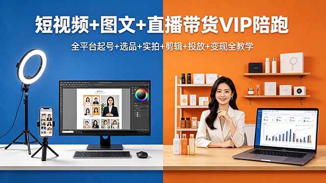 （18319期）短视频+图文+直播带货VIP陪跑，全平台起号+选品+实拍+剪辑+投放+变现全教学-智云网