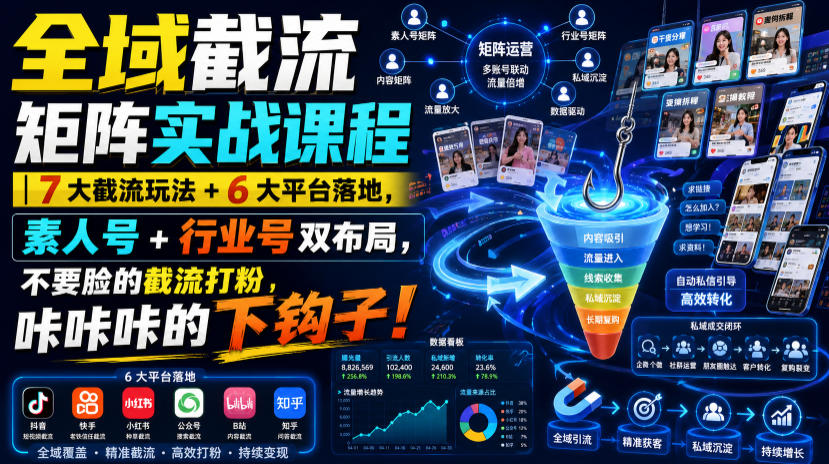 全域截流矩阵实战课程｜7大截流玩法+6大平台落地，素人号+行业号双布局，不要脸的截流打粉，咔咔咔的下钩子！-智云网
