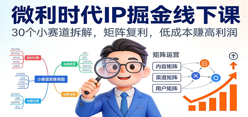微利时代IP掘金线下课:30个小赛道拆解,矩阵复利,低成本赚高利润-智云网