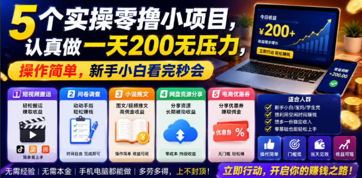 5个实操零撸小项目,认真做一天200无压力,操作简单,新手小白看完秒会【揭秘】-智云网